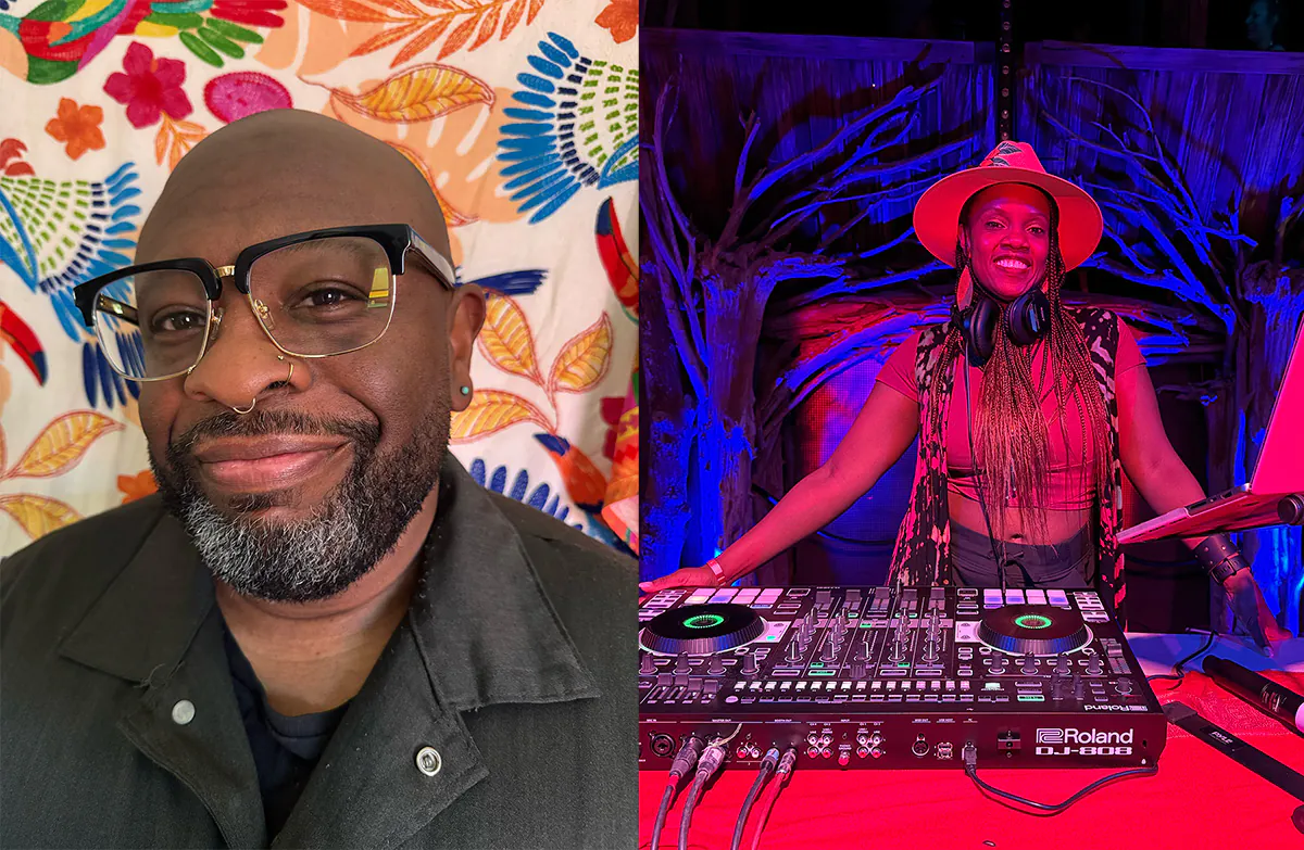 two headshots of people djing